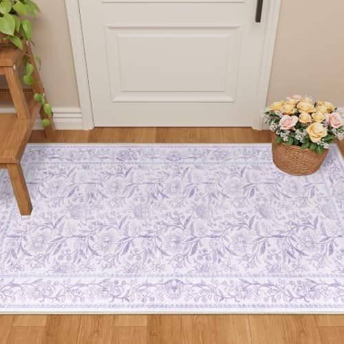 DUKINO 2x4 Rug, Washable Vintage Floral Entryway Rug Non Slip - Image 5