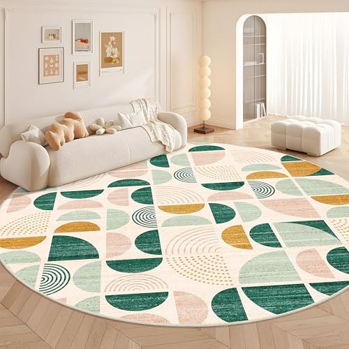 MUJOO Round Rugs 9ft, Circle Area Rug Washable Non Slip Modern Abstract - Image 2