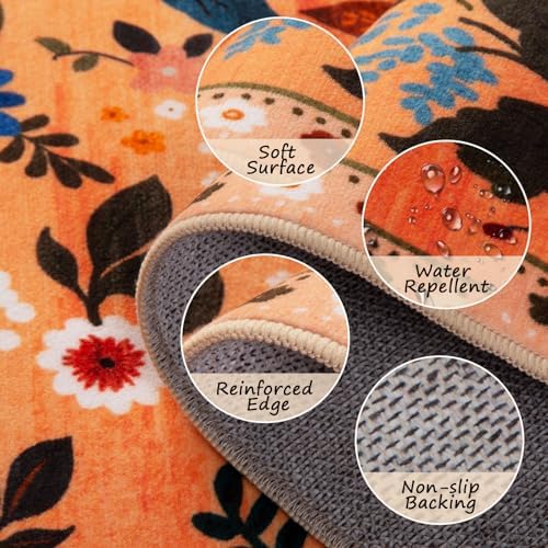 RELEANY Floral Washable Round 8ft Area Rug Orange/Yellow/Red - Image 3