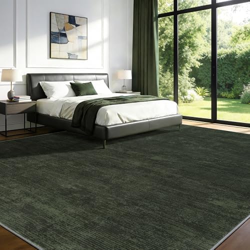 8x10 Washable Area Rug, Dark Green Solid Area Rugs - Image 3