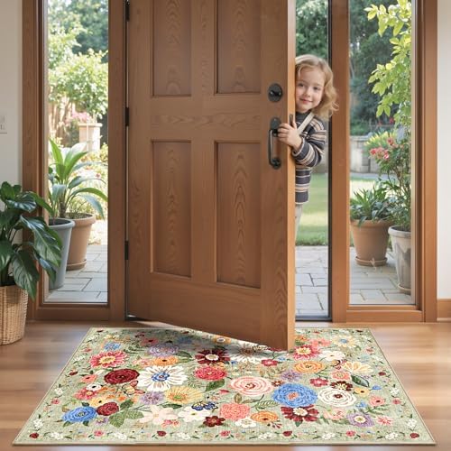 Green Garden Floral Hallway Runner Rug 2x5 - Image 5