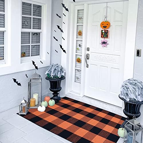 Fall Décor Orange and Black Plaid Rug, Hand-Woven Rug - Image 5