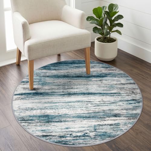 KOZYFLY Abstract Circle Rug 3Ft Washable Kitchen Round Rug Blue - Image 2