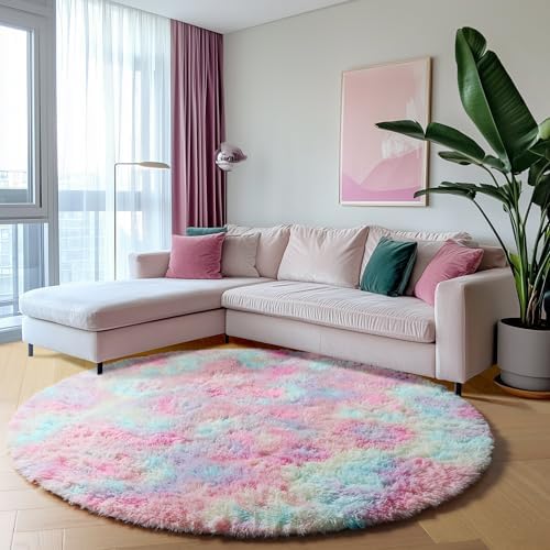 ONASAR Rainbow Round Area Rugs 5ft, Soft Bedroom Circle Rug Mats - Image 5