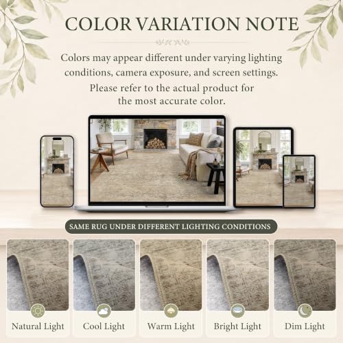 3x5 Washable Boho Entryway Area Rug Dark Beige Non-Slip Door Mat - Image 3
