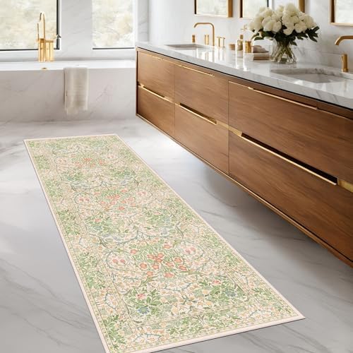 Hazo Haus Non Slip Beige Green Runner Rug - Image 3