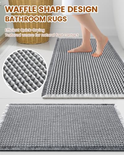 Smiry Waffle Bath Mat 30X20, Soft Absorbent Bathroom Rug, Darkgrey & Cream - Image 3