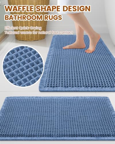 Smiry Waffle Bath Mat 24X16, Extra Soft Absorbent Bathroom Rugs - Image 3