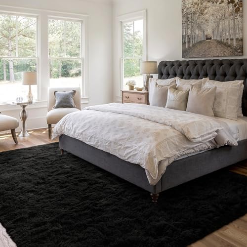 4x6 Ft Shag Black Rugs for Bedroom Living Room, Ultra Soft Fluffy Furry Area - Image 2