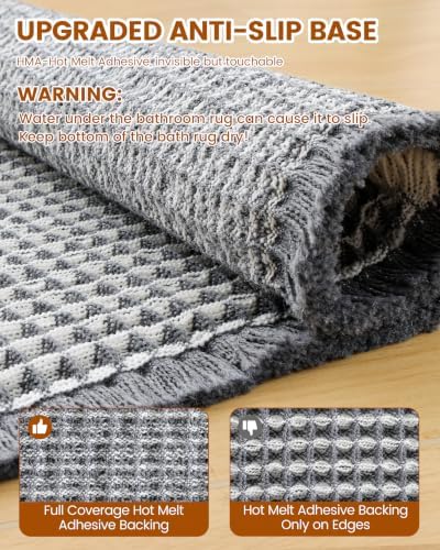Smiry Waffle Bath Mat 47X32, Soft Absorbent Bathroom Rug, Darkgrey & Cream - Image 6