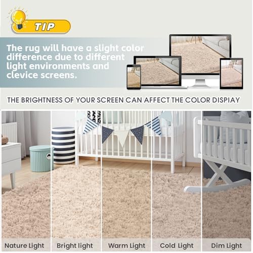 6x9 Beige Fluffy Fuzzy Shag Area Rug - Image 7