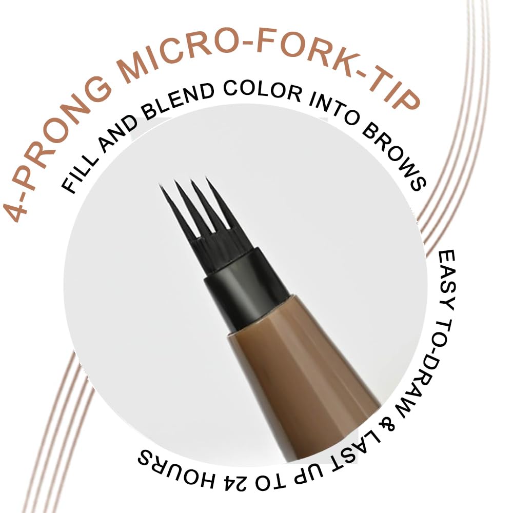 Magic Microblade Eyebrow Pencil, 4 Tipped Precise Eye Brow Contouring Pen, Create Natural Looking Brows Eyebrow Makeup Waterproof (2, 04# 2Pcs Fiber Head-Black)