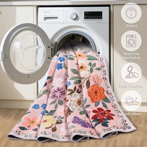 PLHXFR Area Rug Living Room: 4x6 Floral Washable Boho Soft Carpet Beige - Image 6