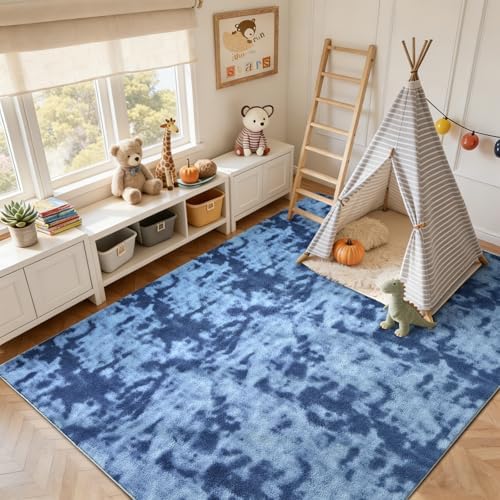 6x9 Large Tie-dye Teal Area Rug Non-Slip Washable - Image 5