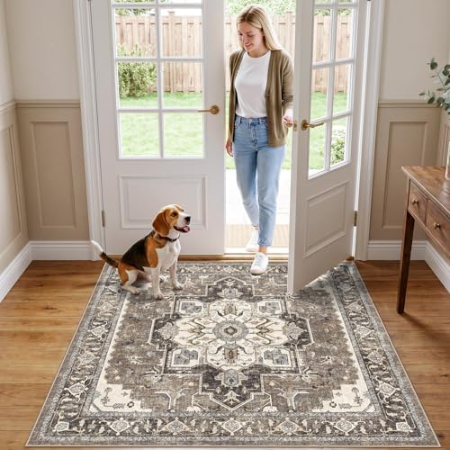 Washable 4x4 Square Area Rug: Indoor Vintage Non-Slip Kitchen Rugs by RUUGME