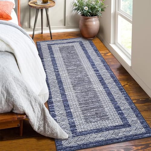 GarveeHome Washable 2.5x10 Kitchen Runner Blue Rug Easy Clean Hallway Rugs - Image 2