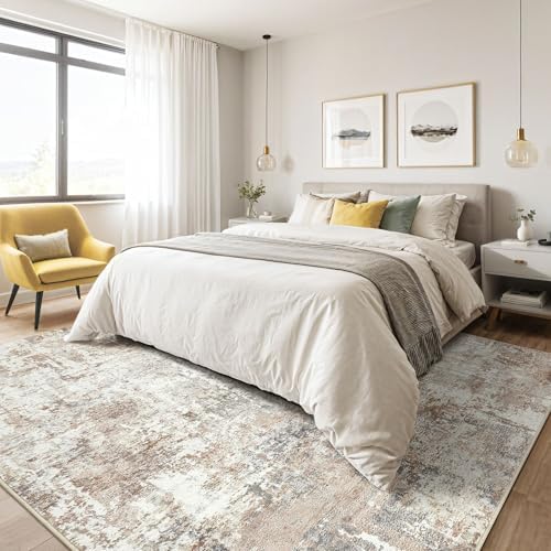 LOONGRUG 4x6 Area Rug Machine Washable Neutral Modern Abstract Rugs Brown - Image 4