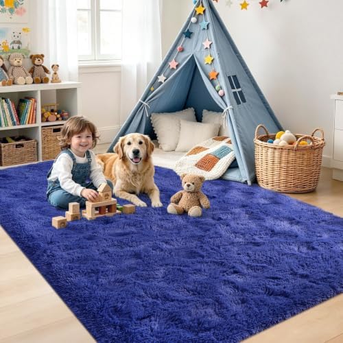 4'x5'3'' Royal Blue Fluffy Soft Area Rug Non-Slip - Image 4
