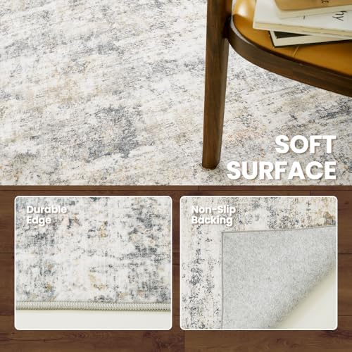 9x12 Grey Beige Washable Area Rug - Image 4