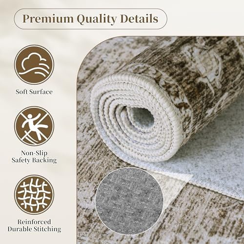 Brown Washable Runner Rug 2.6x8, Vintage Rug Runners - Image 5