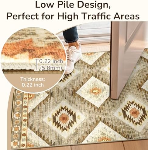 Area Rug 2x6 Rug Machine Washable Non-Slip Low Pile Print Pattern Western Rug - Image 6