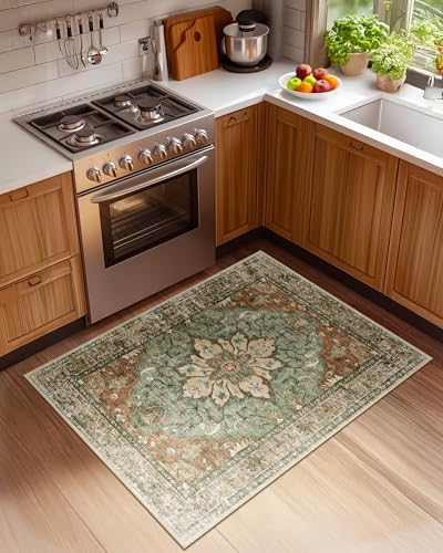 RELEANY Washable Area Rug, Brick/Brown/Green - Image 2