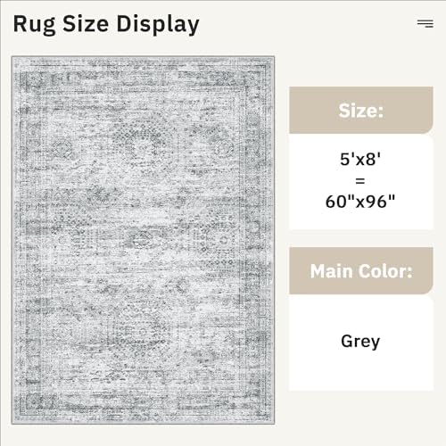 Soalmost 5x8 Area Rugs Grey Low Pile Washable Trendy Faded Style Rug - Image 5