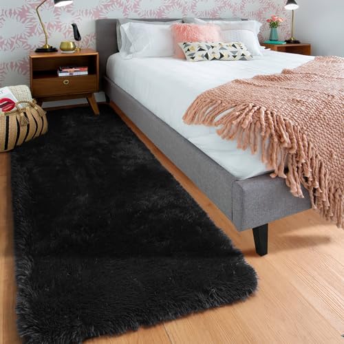Black Runner Rugs for Bedroom Hallway, Fluffy 2x6 Bedside Soft Area Rug - Image 6