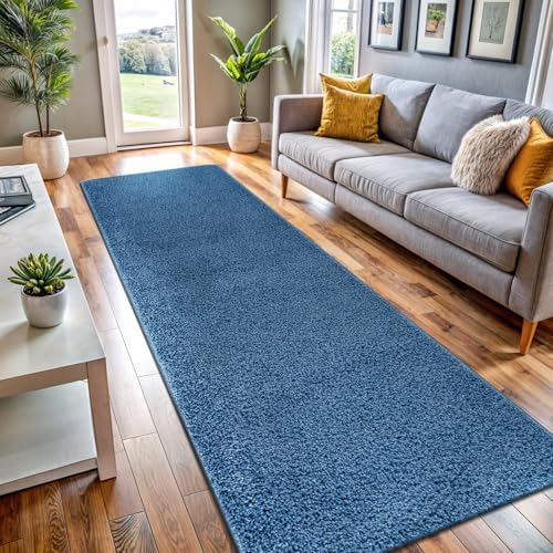Area Rug 2x5 Blue Runner Washable Indoor Rug Ultra Plus Thick Pile Solid Non - Image 6