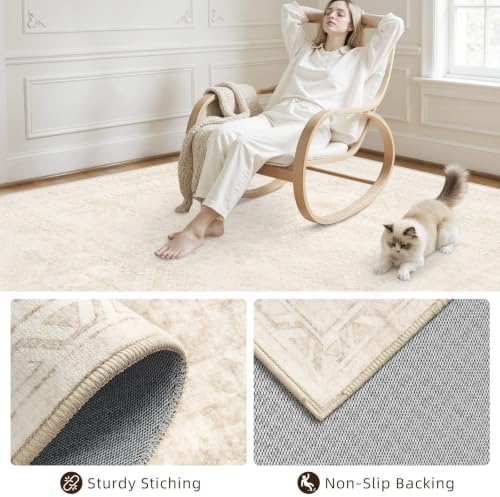 3x14 Hallway Washable Runner Rug: Neutral Kitchen Carpet Beige - Image 6