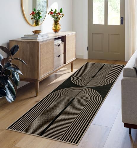 Rugalia Easy Jute Rainbow Runner Rug, 2x6 Black Washable Rugs Runner by Rugalia