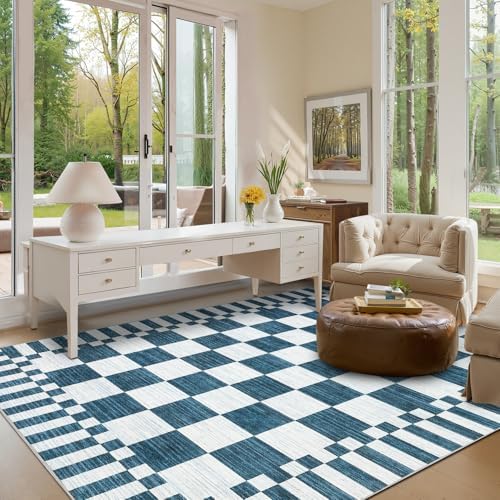 GarveeHome Blue Checkered Rug 6x9 Area Rugs - Image 4