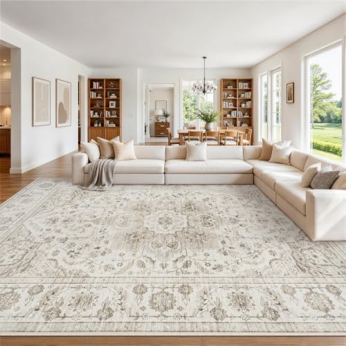 Washable 9x12 Area Rugs for Living Room Beige White Non-Slip Rug by Unknown