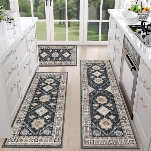 HEBE Boho Kitchen Rugs Set of 3, Non Slip Washable Kitchen Mats - Image 6