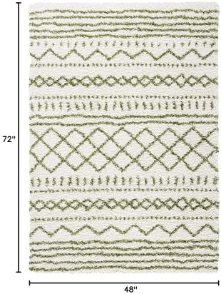 SAFAVIEH Arizona Shag Rug 4'x6', Soft Plush Boho Ivory & Green ASG741Y - Image 2