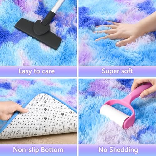 AROGAN Rainbow Rugs for Bedroom, Fluffy Girls Rug, 2x4 Feet Blue & Purple - Image 5