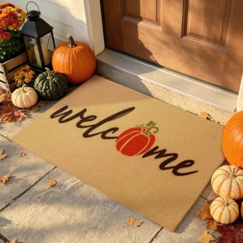 Fall Door Mat, Non Slip Front Porch Pumpkin Welcome Mat 17"x30" by PKFEDR