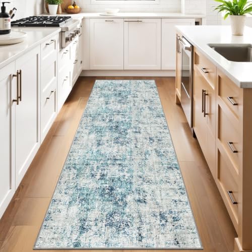 Machine Washable Runner Rugs 3x9 Modern Abstract Rug Ocean Mist - Image 2