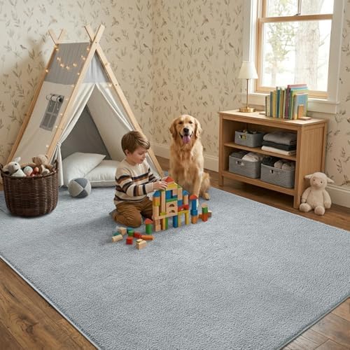 4x6 Light Grey Solid Area Rug Washable Non-Slip - Image 3
