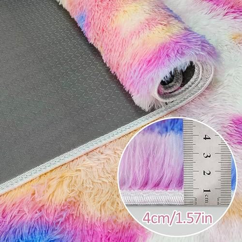 Small Fluffy Colorful Rug for Bedroom Girls 3x5 Kawaii Rainbow Tie Dye Area Rug - Image 3