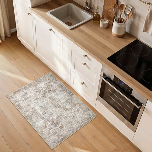 2x3 Area Rugs for Living Room Washable Abstract Rug Brown/Grey - Image 3