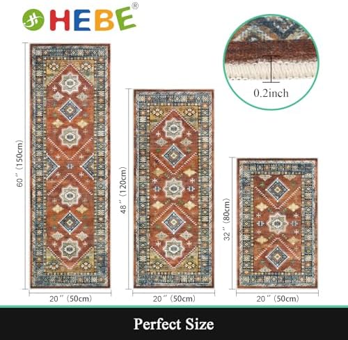 HEBE Boho Kitchen Rugs Set of 3, Non Slip Washable Kitchen Mats - Image 2