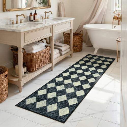Checkered Kitchen Runner Rug 2x6 Black, Non Slip Washable Hallway Bathroom - Image 3