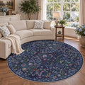 Round Rug 6ft Floral Circle Rug Blue Botanical Indoor Area Rugs by NakedCloud