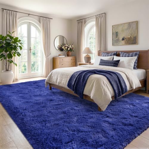 4'x5'3'' Royal Blue Fluffy Soft Area Rug Non-Slip - Image 3