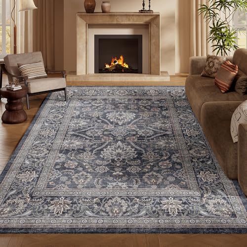 9x12 Grey Blue Washable Area Rug by Unknown