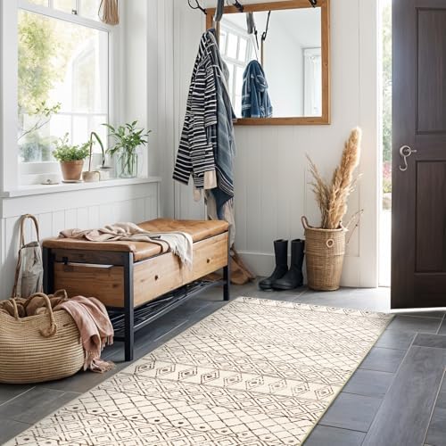 2'x6' Hallway Runner Rug Washable: Non Slip Moroccan Runners Beige by BYYVOORugsforYourHome