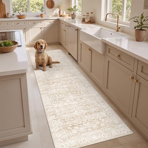 Soalmost 2.5'x8' Runner Rugs for Hallway, Washable Kitchen Runner Rug Beige by Soalmost