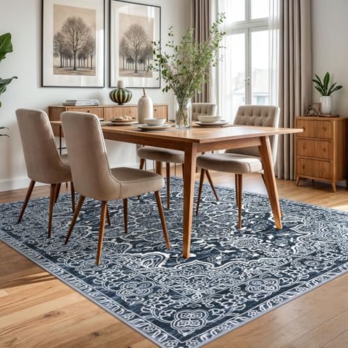 KUTA Vintage Area Rug 5x7 Navy Blue, Washable Rugs - Image 3