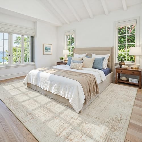 6x9 Washable Area Rug for Living Room Bedroom: Non-Slip Modern Beige White - Image 2